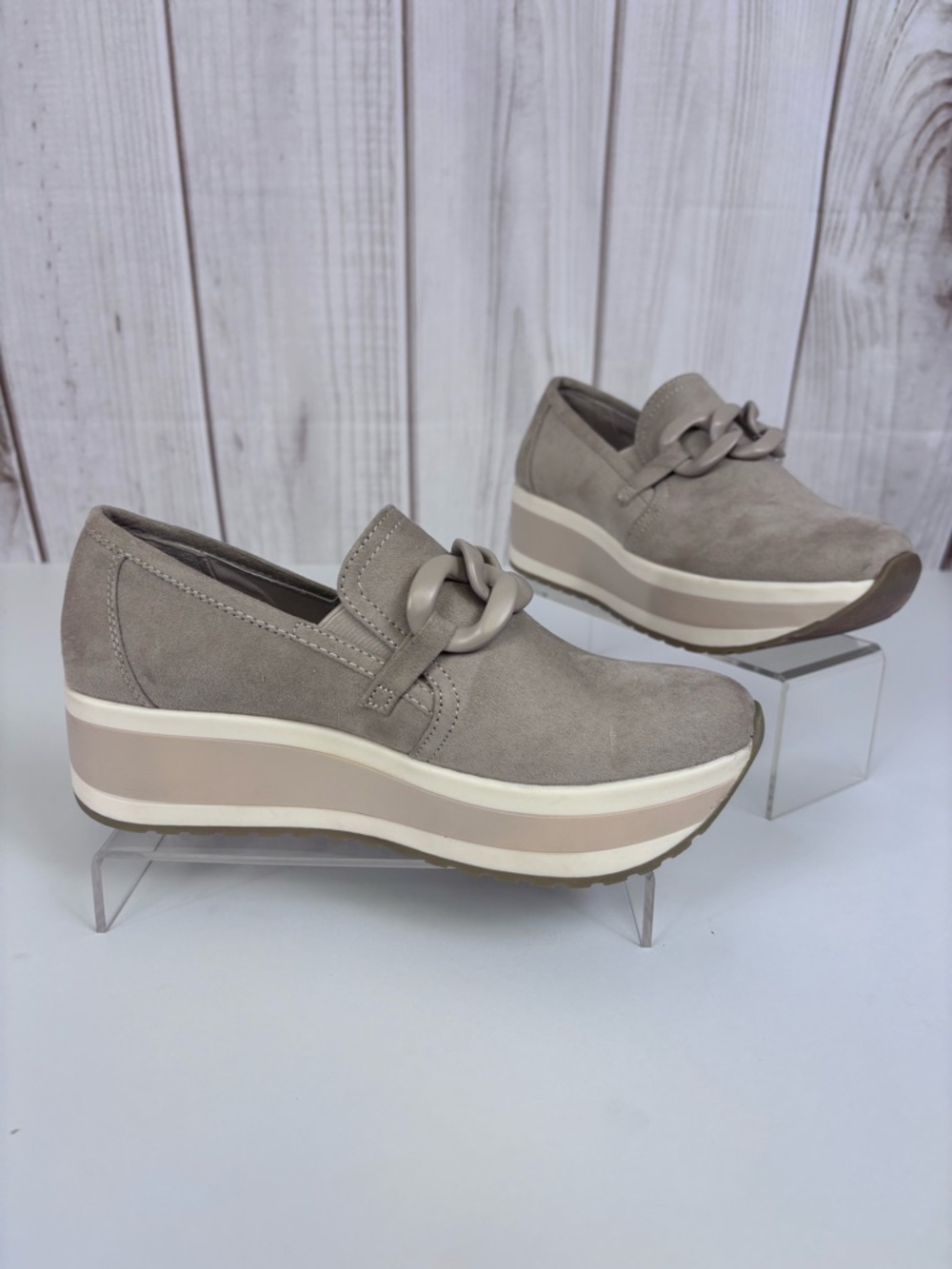 Madden NYC Platform Slip-On Loafer Chain Detail Chunky Sneakers Taupe Size 7 - Picture 2 of 16